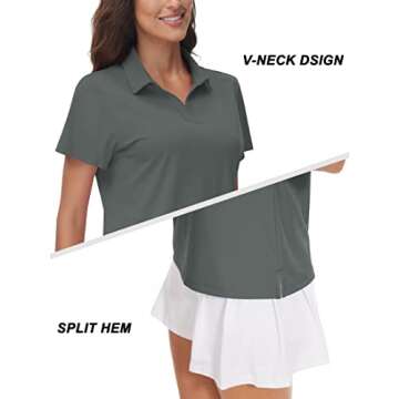 TACVASEN Polo Shirts Women Dry Fit Sun Protection Shirt V-Neck Short Sleeve Polos Lightweight SPF Golf Tops, Dark Grey, M