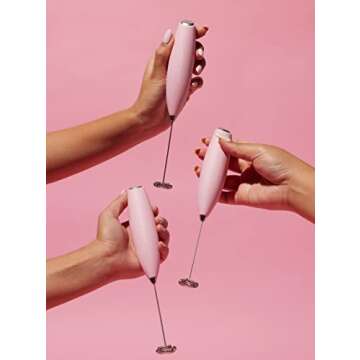Smooth Operator Pink Handheld Electric Whisk, Milk Frother, Foam Maker for Protein, Coffee & More - Stainless Steel Stand Included