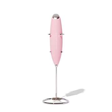 Smooth Operator Pink Handheld Electric Whisk, Milk Frother, Foam Maker for Protein, Coffee & More - Stainless Steel Stand Included