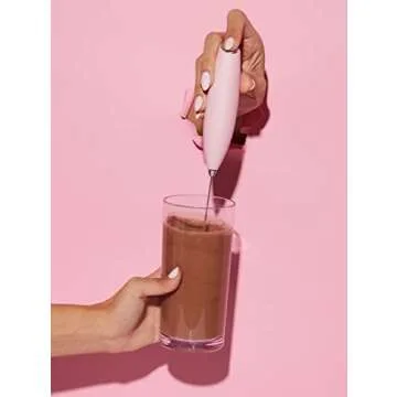 Smooth Operator Pink Handheld Electric Whisk, Milk Frother, Foam Maker for Protein, Coffee & More - Stainless Steel Stand Included