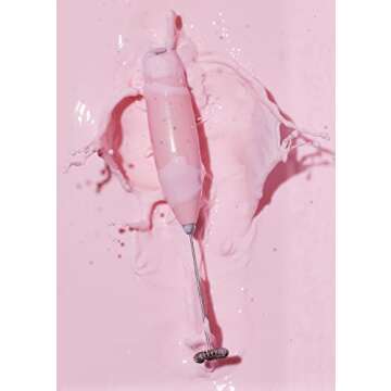 Smooth Operator Pink Handheld Electric Whisk, Milk Frother, Foam Maker for Protein, Coffee & More - Stainless Steel Stand Included