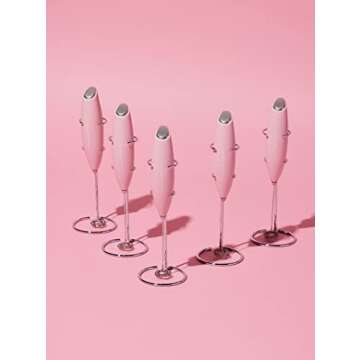 Smooth Operator Pink Handheld Electric Whisk, Milk Frother, Foam Maker for Protein, Coffee & More - Stainless Steel Stand Included