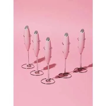 Smooth Operator Pink Handheld Electric Whisk, Milk Frother, Foam Maker for Protein, Coffee & More - Stainless Steel Stand Included