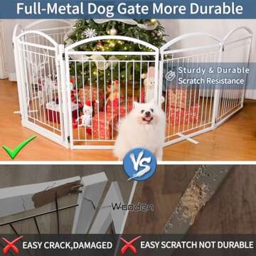 Jeyew Full Metal Freestanding Dog Gate with Door - Durable, Flexible & Stylish Pet Gate for Indoor o...