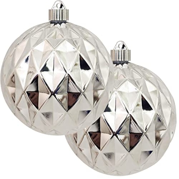 Christmas By Krebs 6" (150mm) Diamond Shiny Looking Glass Silver [2 Pieces] Extra Large Solid Oversi...