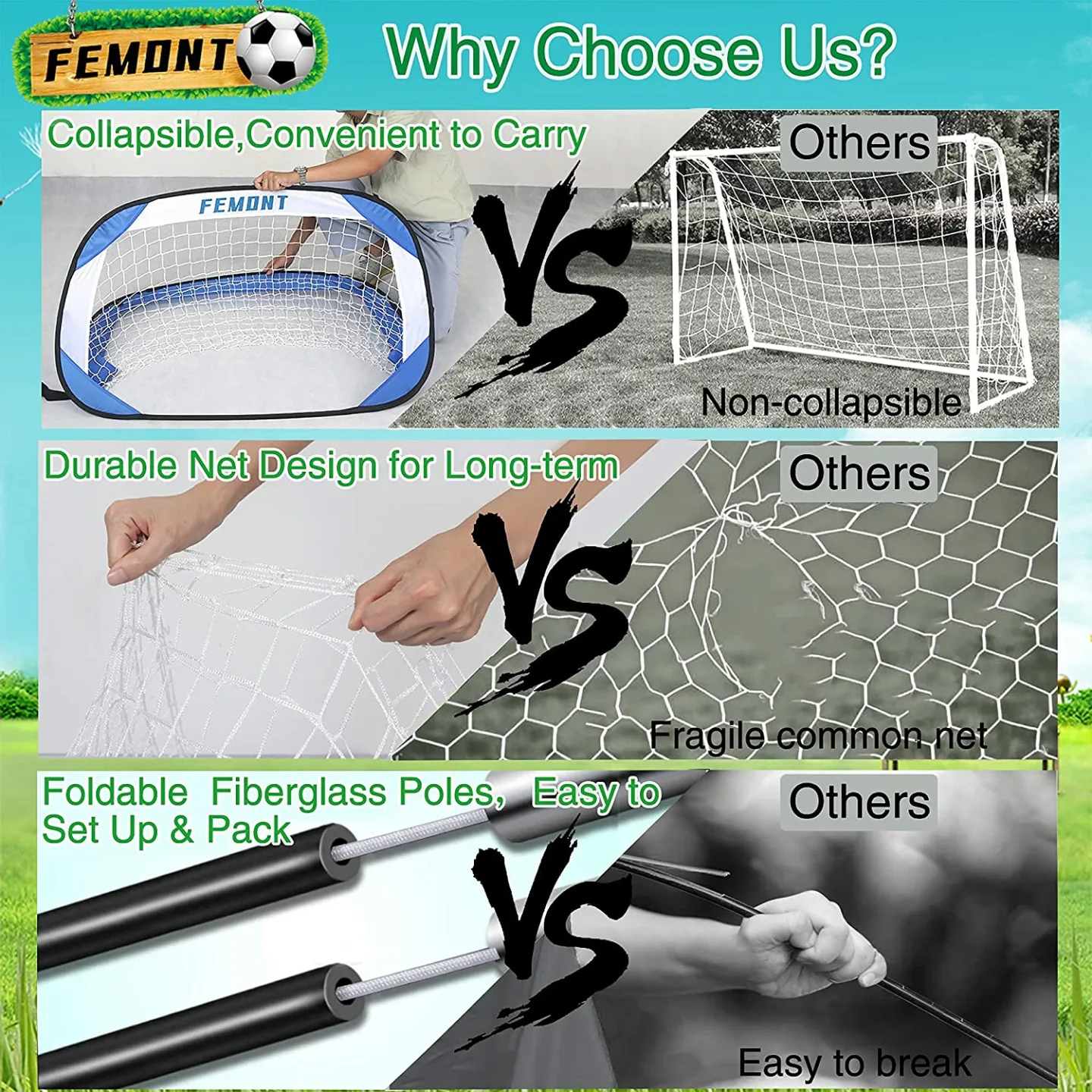 Folding Pop Up Soccer Goals Set for Kids & Adults