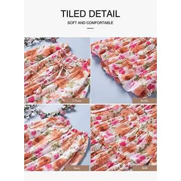 Asvivid Smocked Ruffle Flutter Long Sleeve Babydoll Dress Elegant Sexy V Neck Flowy Swing Skater Mini Dress Womens Loose Fit Short Mini Dress Multi S