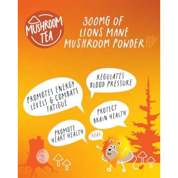 Kubo Tea, Reishi Breakfast Black Tea, Organic High Caffeine Tea, 20 Servings (155mg Caffeine each), Pillow Tea Bags, Compostable Packaging, Healthy Coffee Substitute (Lion's Mane Mushroom Chai Tea)