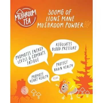 Kubo Tea, Reishi Breakfast Black Tea, Organic High Caffeine Tea, 20 Servings (155mg Caffeine each), Pillow Tea Bags, Compostable Packaging, Healthy Coffee Substitute (Lion's Mane Mushroom Chai Tea)