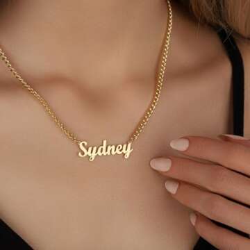 Novgarden Name Necklace Personalized, 18K Gold Plated Custom Name Necklace Nameplate Pendant Persona...