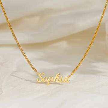 Novgarden Name Necklace Personalized, 18K Gold Plated Custom Name Necklace Nameplate Pendant Personalized Fashion Jewelry Gift for Women