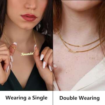 Novgarden Name Necklace Personalized, 18K Gold Plated Custom Name Necklace Nameplate Pendant Personalized Fashion Jewelry Gift for Women