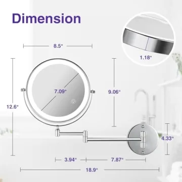 GREENFROM 8.5" Wall Mounted Makeup Mirror with LED Lighting