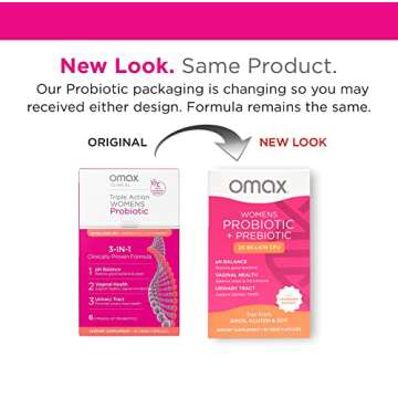 Omax Health Prebiotics and Probiotics Complex for Women, pH Balance, Vag Health, Urinary Tract, Yeas...