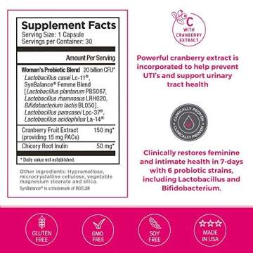 Omax Health Prebiotics and Probiotics Complex for Women, pH Balance, Vag Health, Urinary Tract, Yeast & BV Prevention, Lactobacillus & Bifidobacterium | Vegan, Organic, Gluten Free
