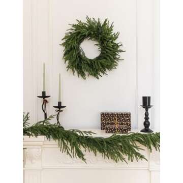 MISSPIN 21 Inch Winter Norfolk Pine Wreaths for Front Door, Artificial Norfolk Pine Christmas Wreath...