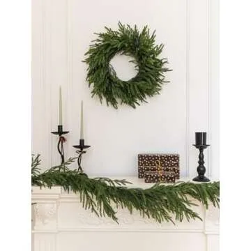 MISSPIN 21 Inch Winter Norfolk Pine Wreaths for Front Door, Artificial Norfolk Pine Christmas Wreath...
