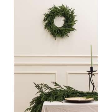 MISSPIN 21 Inch Winter Norfolk Pine Wreaths for Front Door, Artificial Norfolk Pine Christmas Wreath, Green Pine Wreath for Front Door Window Walls Christmas Decor Indoor Outdoor Home Decoration