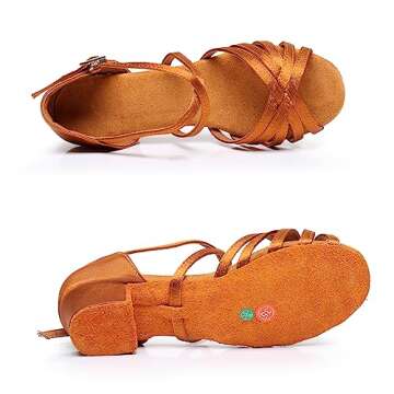 Rosefinch Girls' Dance Shoes Heel 1.3" Latin Salsa Practise Dancing Shoes for Dancing Salsa Latin Tango Girl Social Dance Beginner Brown 3US