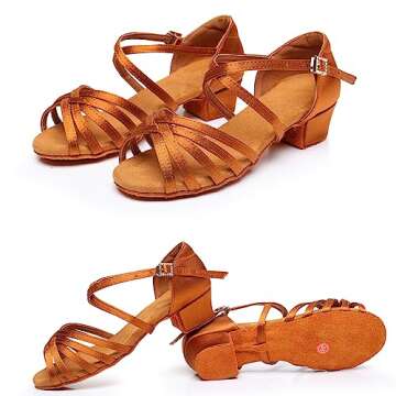 Rosefinch Girls' Dance Shoes Heel 1.3" Latin Salsa Practise Dancing Shoes for Dancing Salsa Latin Tango Girl Social Dance Beginner Brown 3US