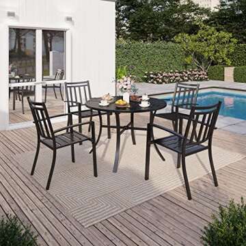 Sophia & William Patio Dining Chairs Set of 2, Black Metal Outdoor Dining Chairs,E-Coating Metal Fra...