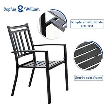 Sophia & William Patio Dining Chairs Set of 2, Black Metal Outdoor Dining Chairs,E-Coating Metal Frame Stackable Patio Dining Chairs,Wrought Iron Outdoor Chairs for Garden Backyard