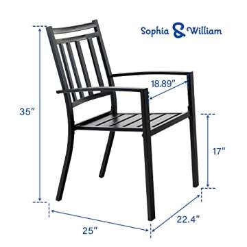 Sophia & William Patio Dining Chairs Set of 2, Black Metal Outdoor Dining Chairs,E-Coating Metal Frame Stackable Patio Dining Chairs,Wrought Iron Outdoor Chairs for Garden Backyard