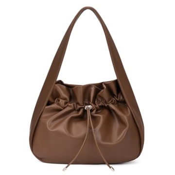 Hobo Handbag for Women Fashion Pleated Tote PU Leather Purse Soft Cloud Trendy Dumpling Bag Drawstri...