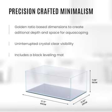 Ultum Nature Systems Ultra Clear Rimless Aquarium - Low Iron Glass Fish Tank with 45° Mitered Edges, 5mm-15mm Thick, Leveling Mat Included - 45S, 5mm Glass (17.71x11.02x7.08IN | 45x28x18CM)