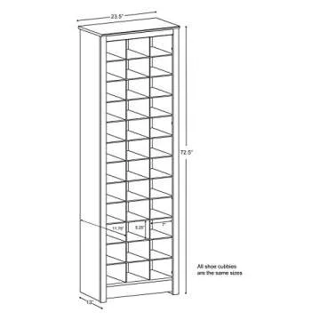 Prepac White Tall Storage Cabinet, Shoe Cabinet, Entryway Furniture with 36 Shoe Cubbies 13"D x 23.5" W x 72.5" H