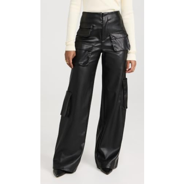 Stylish AFRM Faux Leather Maxwell Wide Leg Pants - Black