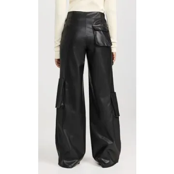 Stylish AFRM Faux Leather Maxwell Wide Leg Pants - Black