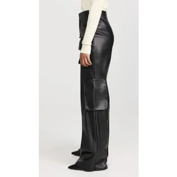 Stylish AFRM Faux Leather Maxwell Wide Leg Pants - Black