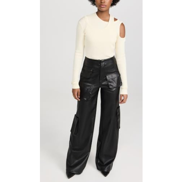 Stylish AFRM Faux Leather Maxwell Wide Leg Pants - Black