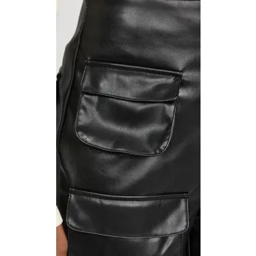 Stylish AFRM Faux Leather Maxwell Wide Leg Pants - Black