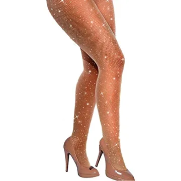 VEBZIN Rhinestone Fishnet Stockings - Sparkly Mesh Tights for Women