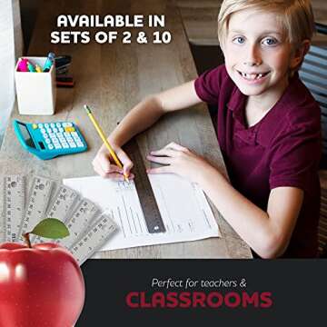 Breman Precision Metal Ruler 12 Inch Cork Back - Stainless Steel Metal Ruler with Cork Backing - Straight Edge 12 inch Flexible Stainless Steel - Imperial & Metric