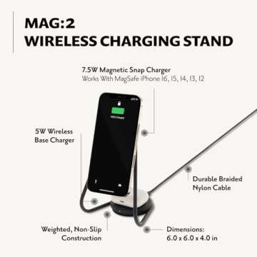 COURANT MAG:2 Classics Wireless Charging Stand - Italian Leather, 2 in 1 Multi-Device Charger - Magnetic Stand for MagSafe iPhones 16, 15, 14, 13, 12 with Charging Base for AirPod Cases, (Black)