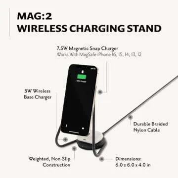 COURANT MAG:2 Classics Wireless Charging Stand - Italian Leather, 2 in 1 Multi-Device Charger - Magnetic Stand for MagSafe iPhones 16, 15, 14, 13, 12 with Charging Base for AirPod Cases, (Black)