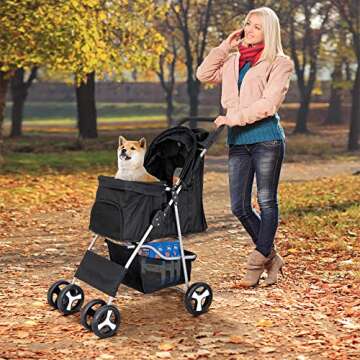 4 Wheels Pet Stroller Dog Cat Stroller for Small Medium Dog Cats Foldable Carrier Jogger Travel Pupp...