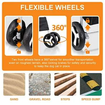 Comfortable 4 Wheels Pet Stroller for Small Med Pets