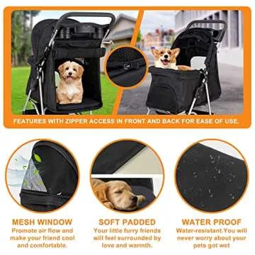 Comfortable 4 Wheels Pet Stroller for Small Med Pets
