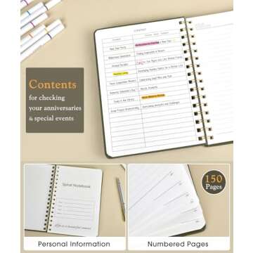 Lined Spiral Journal Notebook, A5 Hardcover Spiral Journals for Women Men, 150 Numbered Pages Spiral...