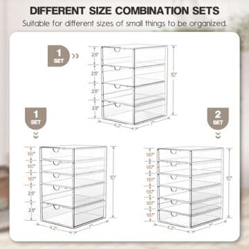 AMALEKO Acrylic Drawer Organizers - 21 Drawers 4 Set - Clear Storage Drawers for Office Supplies - S...