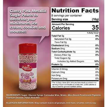 Baker's Choice Edible Pearls - Metallic Pink Sprinkles - 3 oz