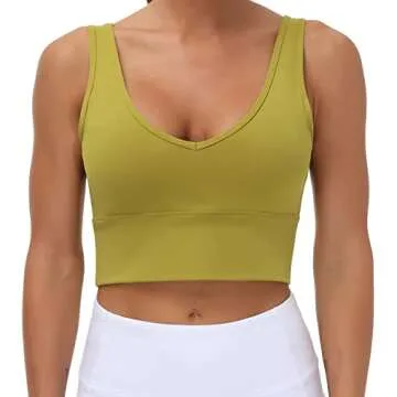 THE GYM PEOPLE Womens Longline Sports Bra Padded Crop Tank Tops Workout Yoga Bra with Removable Pads