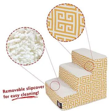 Majestic Pet 3 Step Portable Dog Stairs for Small Dogs to get on Bed Supports 25 lbs or Less – Dog Steps for High Bed with Machine Washable Cover – Pet Stairs for Cats Towers Yellow