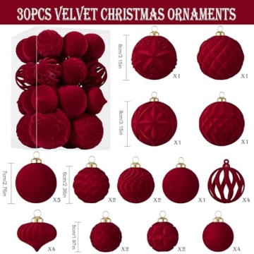 30pcs Velvet Christmas Ball Ornaments for Stunning Holiday Decor