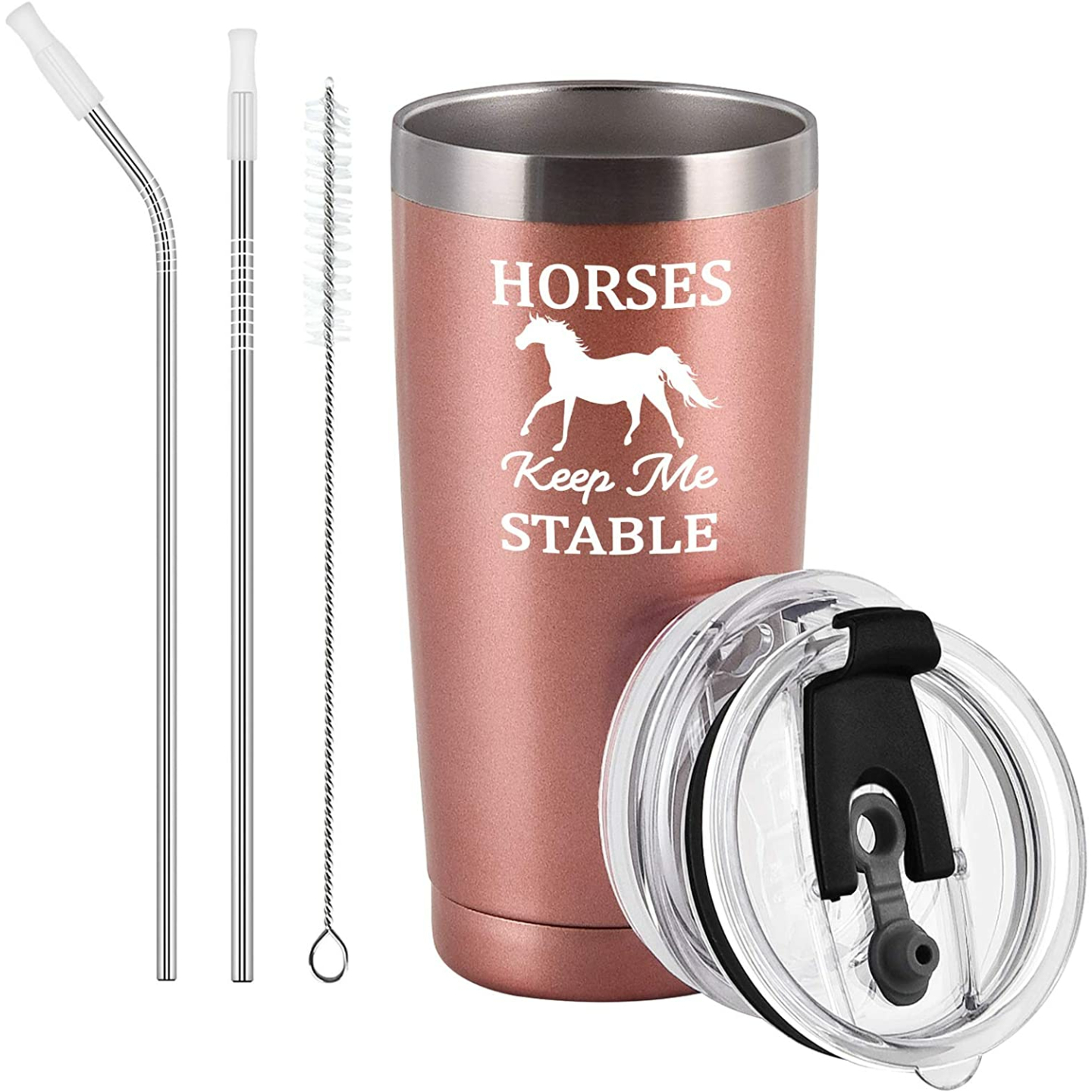 Horse Lovers Insulated Tumbler Gift - 20 Oz Rose Gold