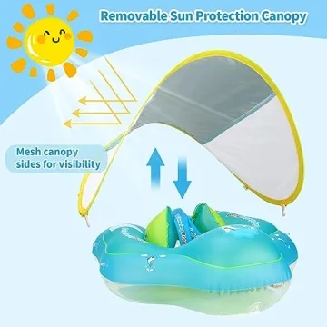 Baby Pool Float with Canopy & Sponge Support for Safety